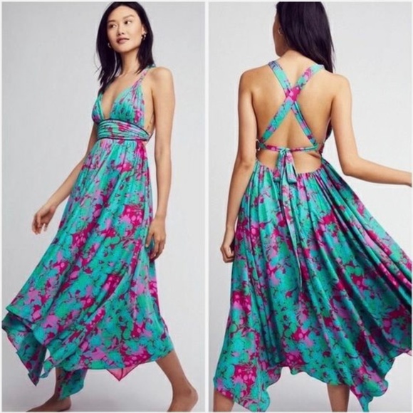Free People Dresses & Skirts - Free People / Summer Nights Floral Green Pink Tropical Maxi Dress / Size 6